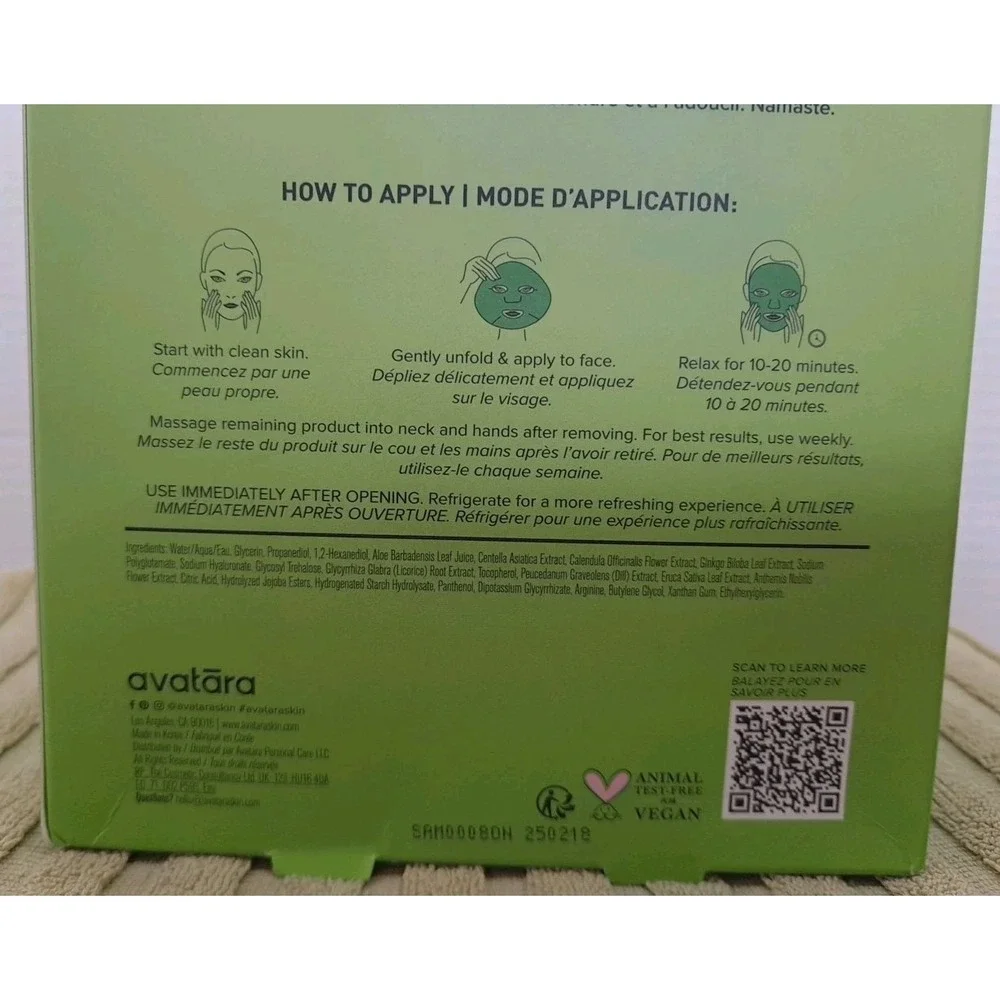 NIB 15 Count - Avatara Chill Out‎ Refreshing Aloe Vera Face Sheet Mask Exp 05/27